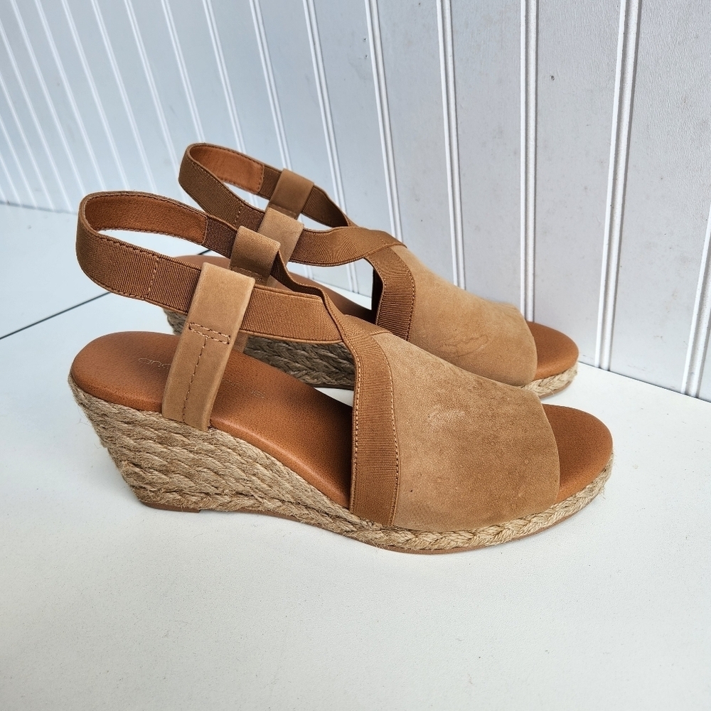ANDRE ASSOUS Nalik Platform Wedge Espadrille Sandal Brown Beige Size 9M